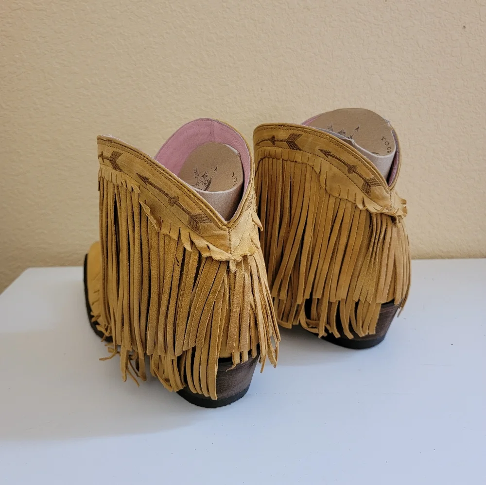 Junk Gypsy by Lane Spitfire Mustard Fringe Leather Western Ankle Boots size 7 - Picture 4 of 11